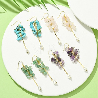 4Pairs 4 Styles Natural & Synthetic Mixed Gemstone Chips & Shell Pearl Dangle Earrings EJEW-TA00273-1