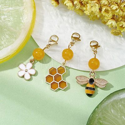 Bee & Honeycomb & Flower Alloy Enamel Pendant Decorations HJEW-JM01600-01-1