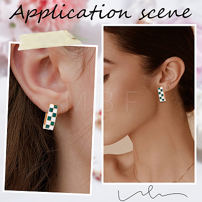 4 Pairs Rectangle with Tartan Pattern Alloy Enamel Hoop Earrings EJEW-SC0002-26C-1