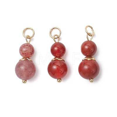 3Pcs 3 Styles Natural Carnelian(Dyed & Heated) & Strawberry Quartz & Red Jasper Round Beaded Pendants PALLOY-JF04701-04-1