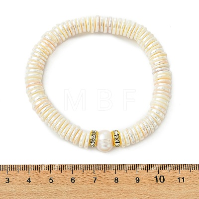 Potato Natural Pearl & Electroplated Shell Pearl Heishi Beads Stretch Bracelets BJEW-JB14158-1