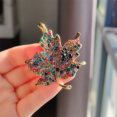 Maple Leaf Alloy Rhinestone Brooches PW-WG48F57-01-1