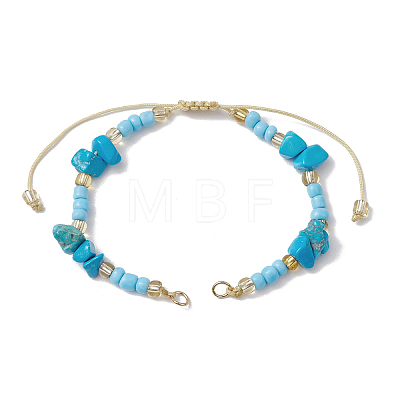 Synthetic Turquoise Chips & Handmade Seed Beads Braided Bracelet Making AJEW-MZ00004-05-1