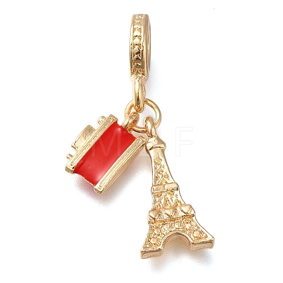 Rack Plating Alloy Red Enamel European Dangle Charms PALLOY-A009-06G-1