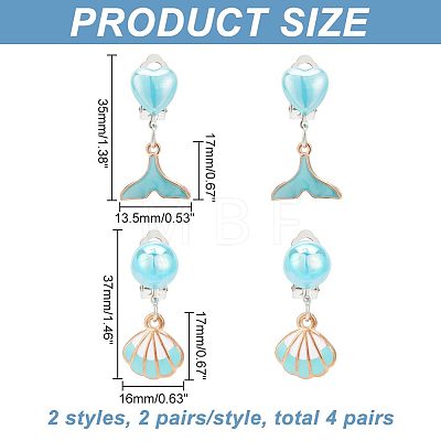 4 Pair 2 Style Imitation Shell Enamel Dangle Clip-on Earrings EJEW-AR0001-09A-1