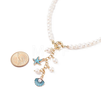 Starfish and Shell Pendant Necklace with Grade A Natural Pearl for Women NJEW-JN03799-1