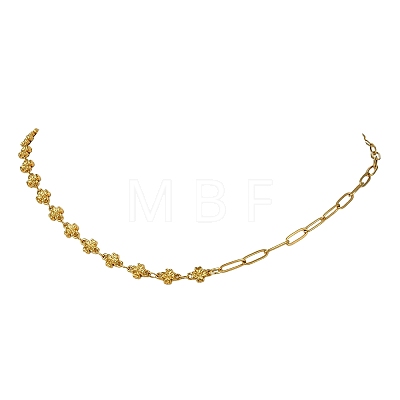 Saint Patrick's Day 304 Stainless Steel Clover Link Chain and Paperclip Chain Necklaces for Women NJEW-JN06171-1