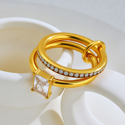 304 Stainless Steel & Clear Cubic Zirconia Finger Rings WG6CB4B-03-1