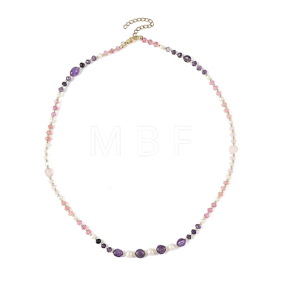 Mixed Gemstone & Natural Freshwater Pearl Beaded Necklaces NJEW-JN06468-01-1