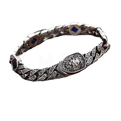 Lion Pattern Brass Pave Cubic Zirconia Cuban Link Chains Bracelets FS-WGF670F-01-1