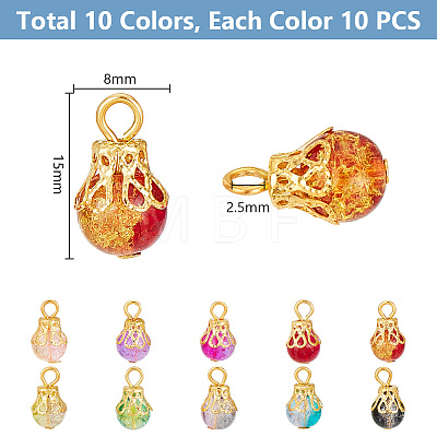 100Pcs 10 Color Crackle Glass Charms PALLOY-AB00223-1