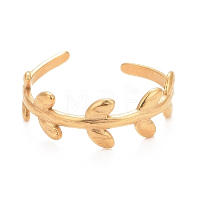 Ion Plating(IP) 304 Stainless Steel Leaf Wrap Open Cuff Ring for Women RJEW-C025-15G-1