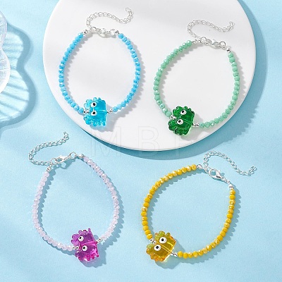 4Pcs 4 Colors Glass & Handmade Lampwork Beaded Bracelets for Women BJEW-TA00692-1