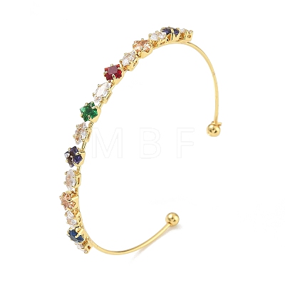 Brass Micro Pave Cubic Zirconia Cuff Bangles KK-D112-02G-1