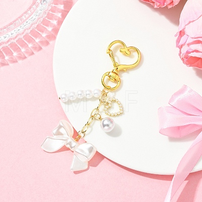 Brass & ABS Plastic Imitation Pearl Pendant Decorations HJEW-YW00398-1