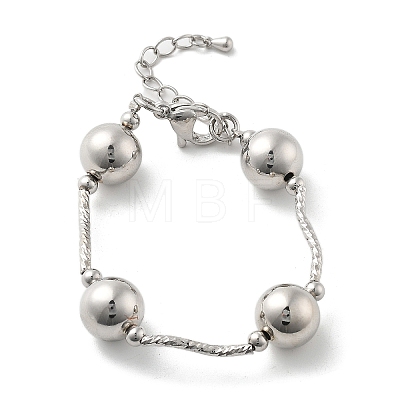 Brass Round Beaded Link  Bracelets for Women BJEW-S159-02A-P-1