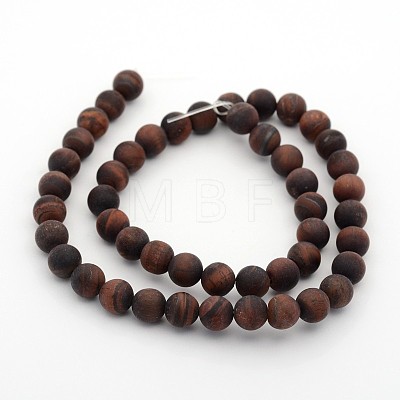 Frosted Natural Tiger Eye Round Bead Strands G-M272-16-8mm-1