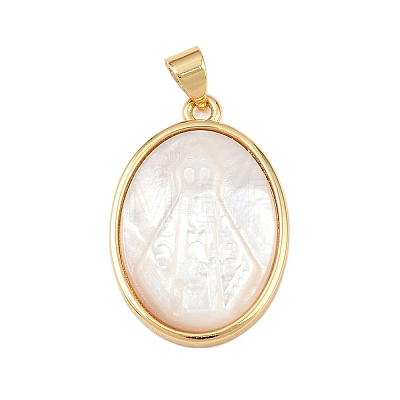 Natural White Shell Oval Pendants KK-F919-43B-G-1