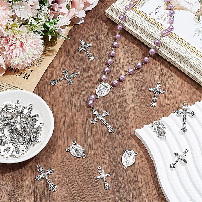 24Pcs 4 Styles Tibetan Style Religion Alloy Virgin Chandelier Component Links FIND-SC0024-31-1