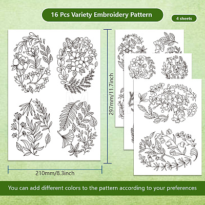 4 Sheets 11.6x8.2 Inch Stick and Stitch Embroidery Patterns DIY-WH0455-143-1