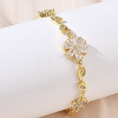 Brass Micro Pave Cubic Zirconia Link Chain Bracelets for Women BJEW-C156-04D-02G-1