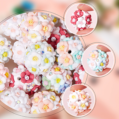 20Pcs 5 Colors Luminous Polymer Clay Rhinestone Flower Beads RESI-SC0005-56-1