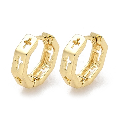 Hollow Cross Brass Hoop Earrings EJEW-Z102-41G-1