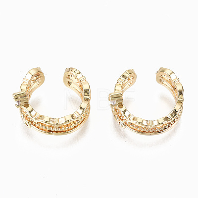 Brass Micro Pave Clear Cubic Zirconia Cuff Earrings X-KK-S356-153G-NF-1