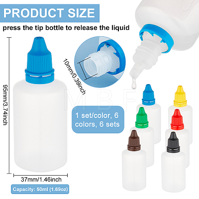 BENECREAT 6 Sets 6 Colors Plastic Empty Dropper Bottle for Liquid TOOL-BC0002-29-1
