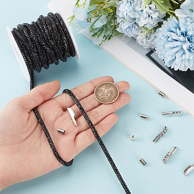 7.1 Yards Glass Rhinestone Synthetic Rubber Round Cord DIY-GF0013-74C-1