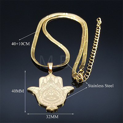 304 Stainless Steel Religion Hamsa Hand Pendant Flat Snake Chain Necklaces FS-WGD9CC8-01-1
