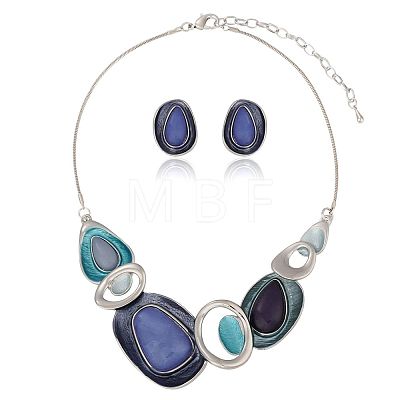 Oval Alloy Enamel Pendant Necklaces & Stud Dangle Earrings Sets for Women WG9C94B-01-1