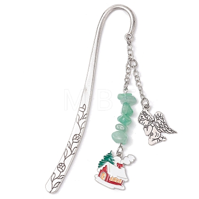 5Pcs 5 Styles Christmas House & Angel Alloy Pendant Bookmarks AJEW-JK00341-1