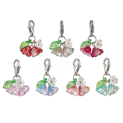 7Pcs Glass Flower Leaf Pendant Decoration HJEW-JM02787-02-1