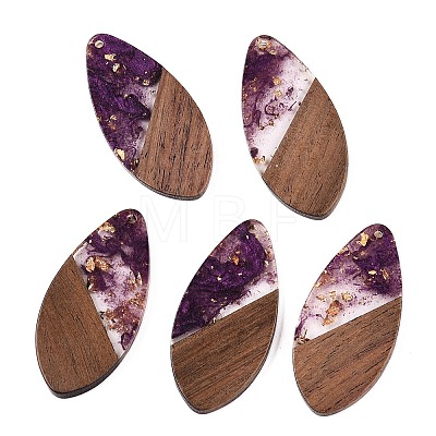 Transparent Resin and Walnut Wood Pendants RESI-T057-05H-1