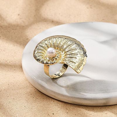 Conch Alloy Adjustable Rings for Women RJEW-B108-03KCG-1