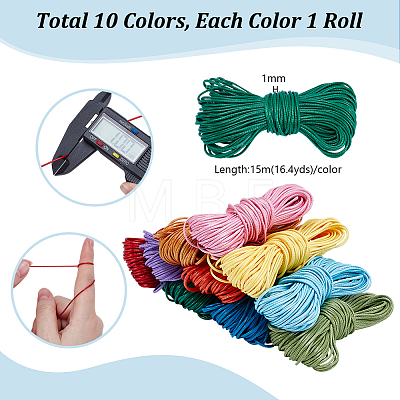 10 Bgas 10 Colors 15M Korean Waxed Polyester Cord YC-PH0001-55-1