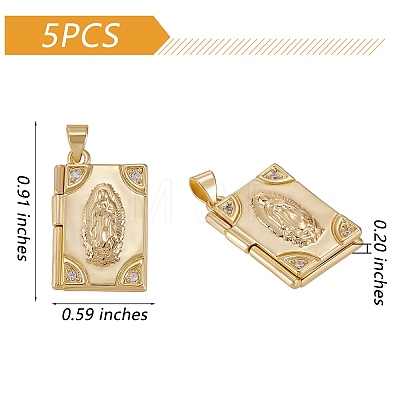 5Pcs Rack Plating Brass Micro Pave Clear Cubic Zirconia Locket Pendants ZIRC-SZ0003-80-1