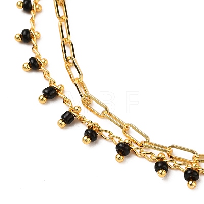 2 Layered Brass Curb Chains Anklets AJEW-AN00311-03-1