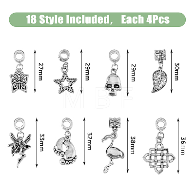 SUPERFINDINGS 72pcs 18 styles Alloy European Dangle Charms FIND-FH0008-45-1