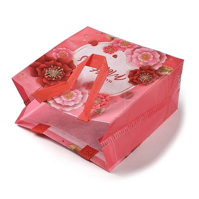 Mother's Day Theme Printed Flower Non-Woven Reusable Folding Gift Bags with Handle ABAG-F009-C01-1