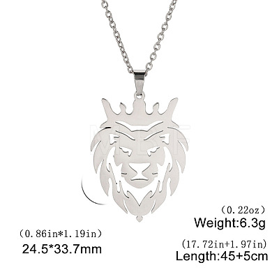 304 Stainless Steel Laser Cut Lion with Crown Pendant Necklaces FS-WGA74DF-01-1