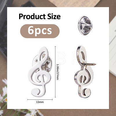 6Pcs Musical Note 304 Stainless Steel Lapel Pin Backs for Backpack Clothes JEWB-FH0003-12P-1