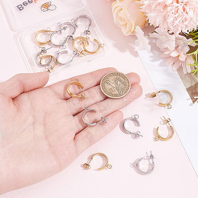 16Pcs 304 Stainless Steel Stud Earring Findings STAS-BBC0010-20B-1