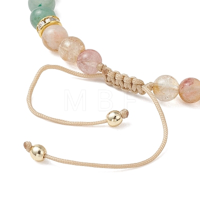 Natural Green Aventurine & Natural Citrine & Shell Pearl Round Beaded Braided Bead Bracelets BJEW-JB13392-01-1