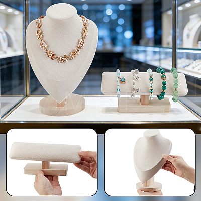 2Pcs Velvet Bracelet Display Holder and 2Pcs Necklace Display Stands ODIS-GA0001-95-1