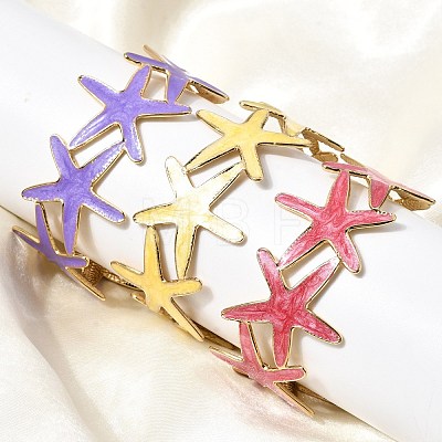 304 Stainless Steel Enamel Cuff Bangles for Women BJEW-D408-34G-1
