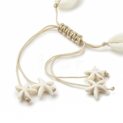 Acrylic Shell Braided Bead Bracelet with Synthetic Turquoise(Dyed) Starfish BJEW-JB08058-01-1