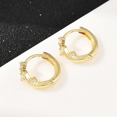 Crown Brass Micro Pave Clear Cubic Zirconia Hoop Earrings EJEW-D348-20G-1
