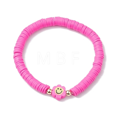 Handmade Polymer Clay Beaded Smiling Face Flower Stretch Bracelets BJEW-JB10209-1
